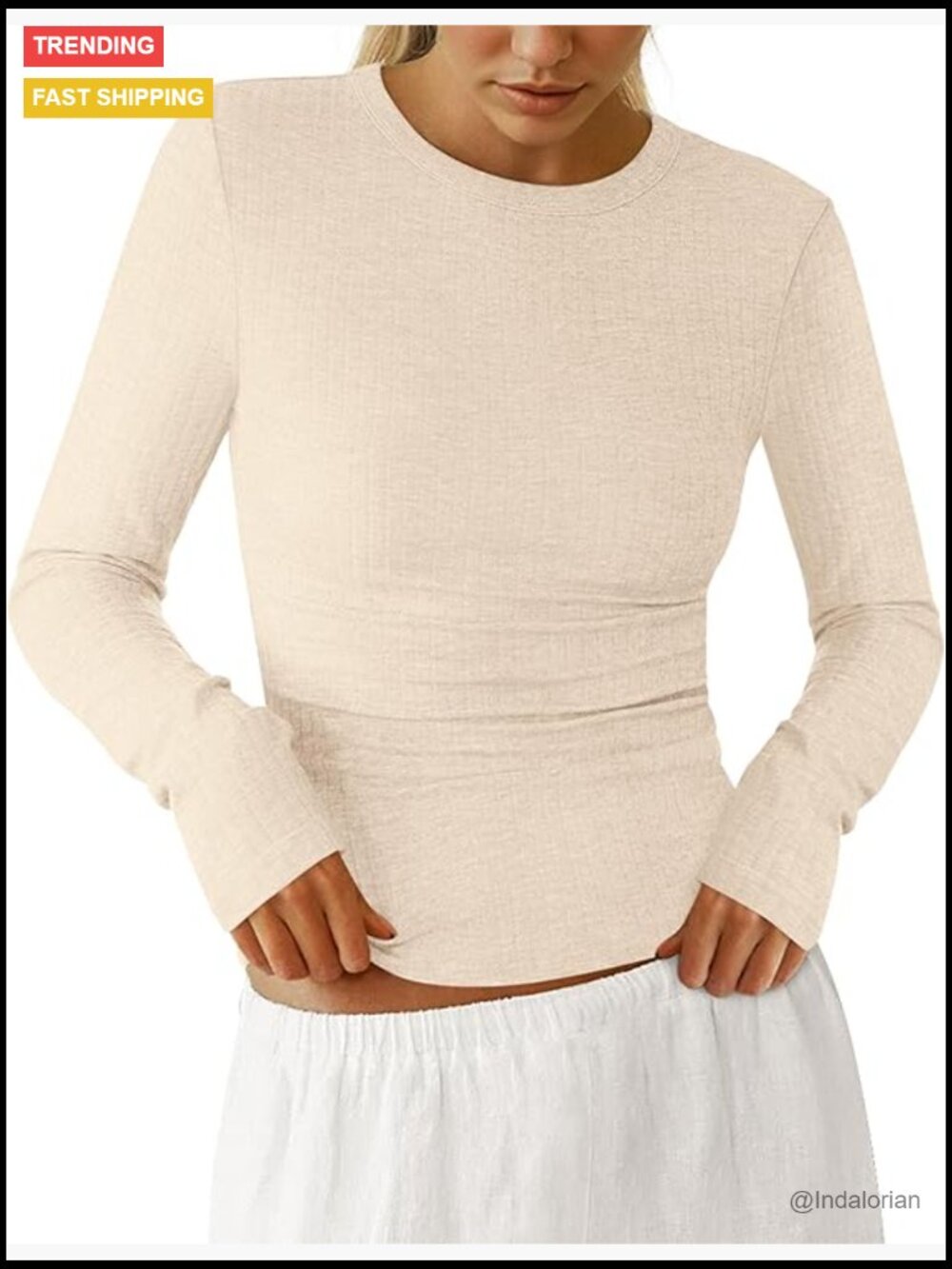 Ribbed Knit Long Sleeve Fitted T-Shirt Casual Going Out Top